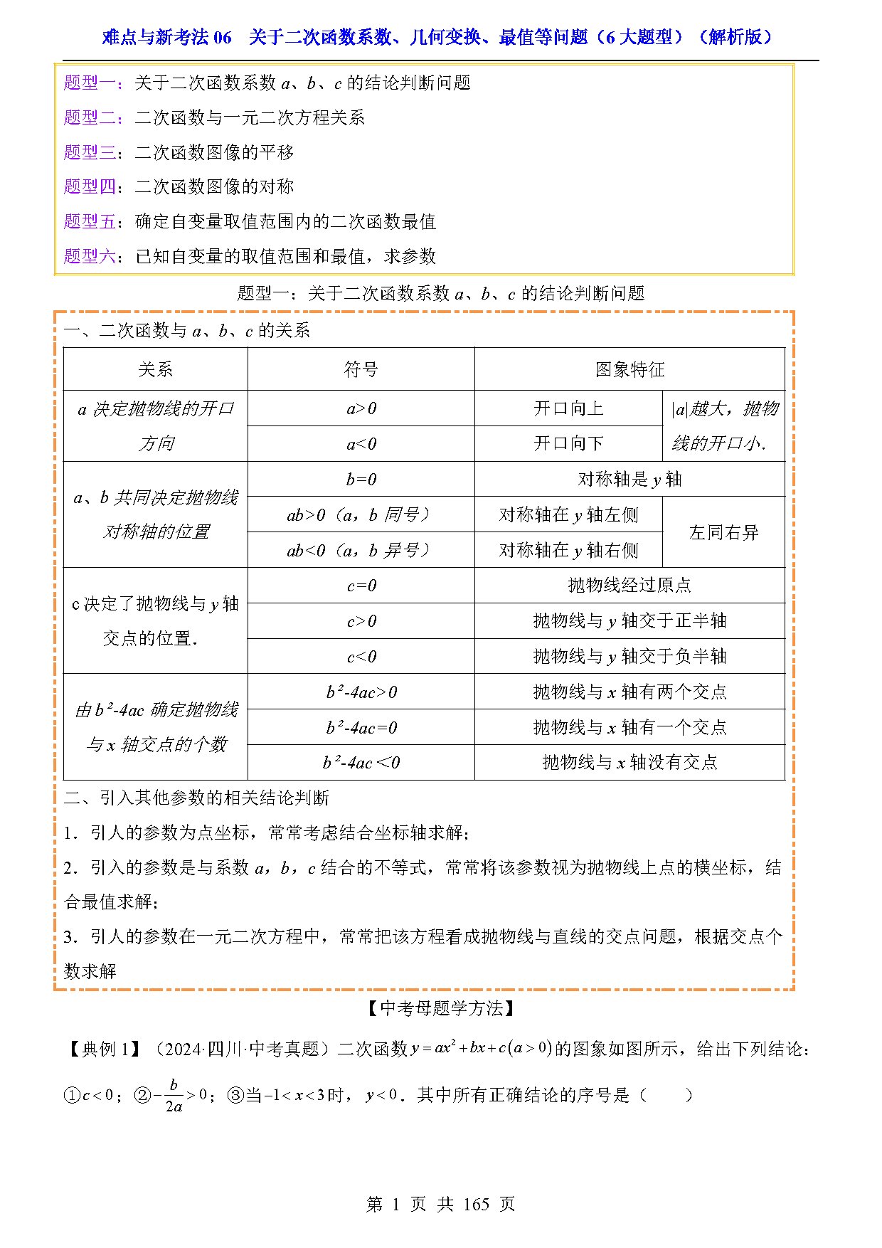 难点与新考法06  关于二次函数系数、几何变换、最值等问题（6大题型） 预览