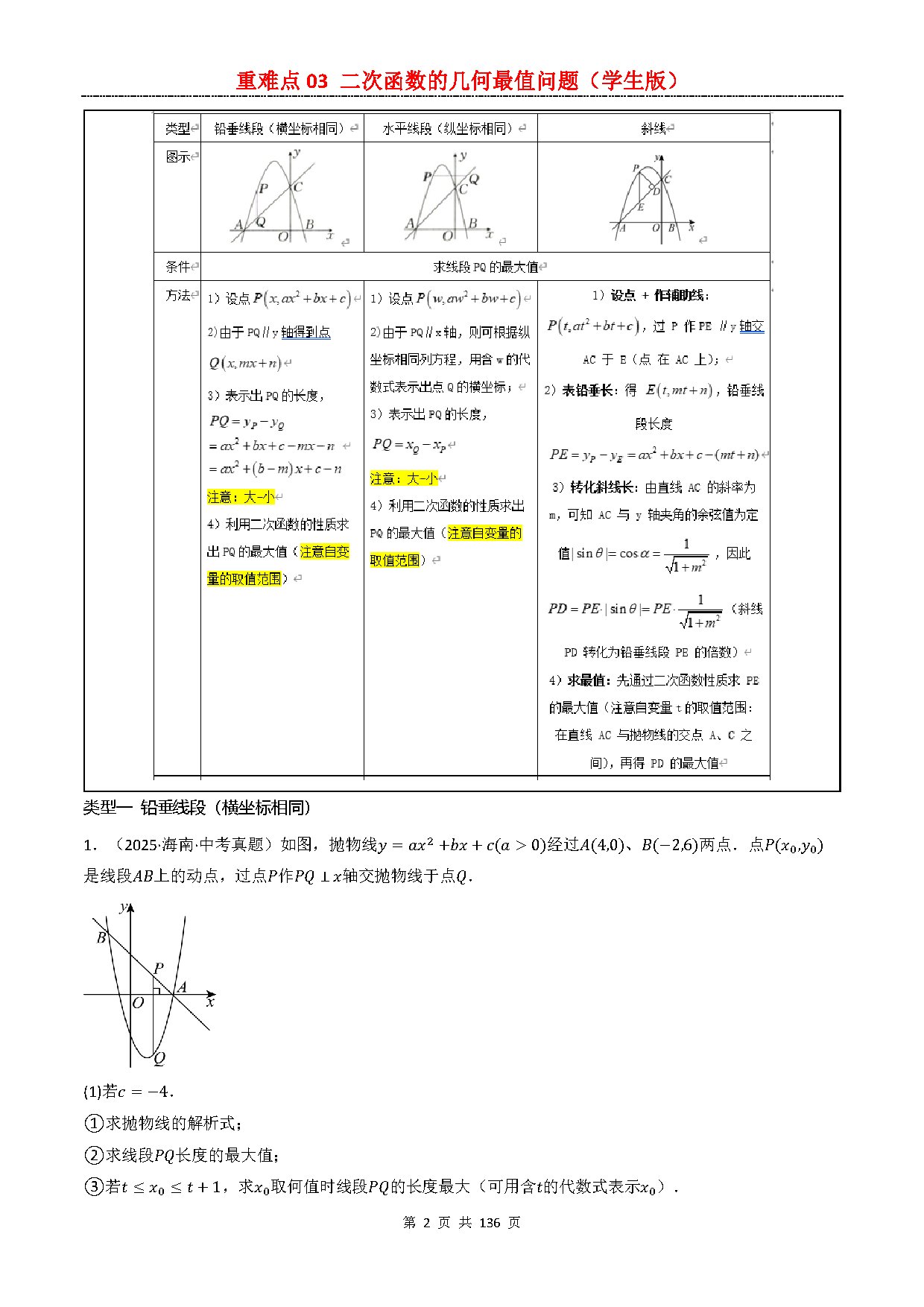 【重难点一】03 二次函数的几何最值 预览