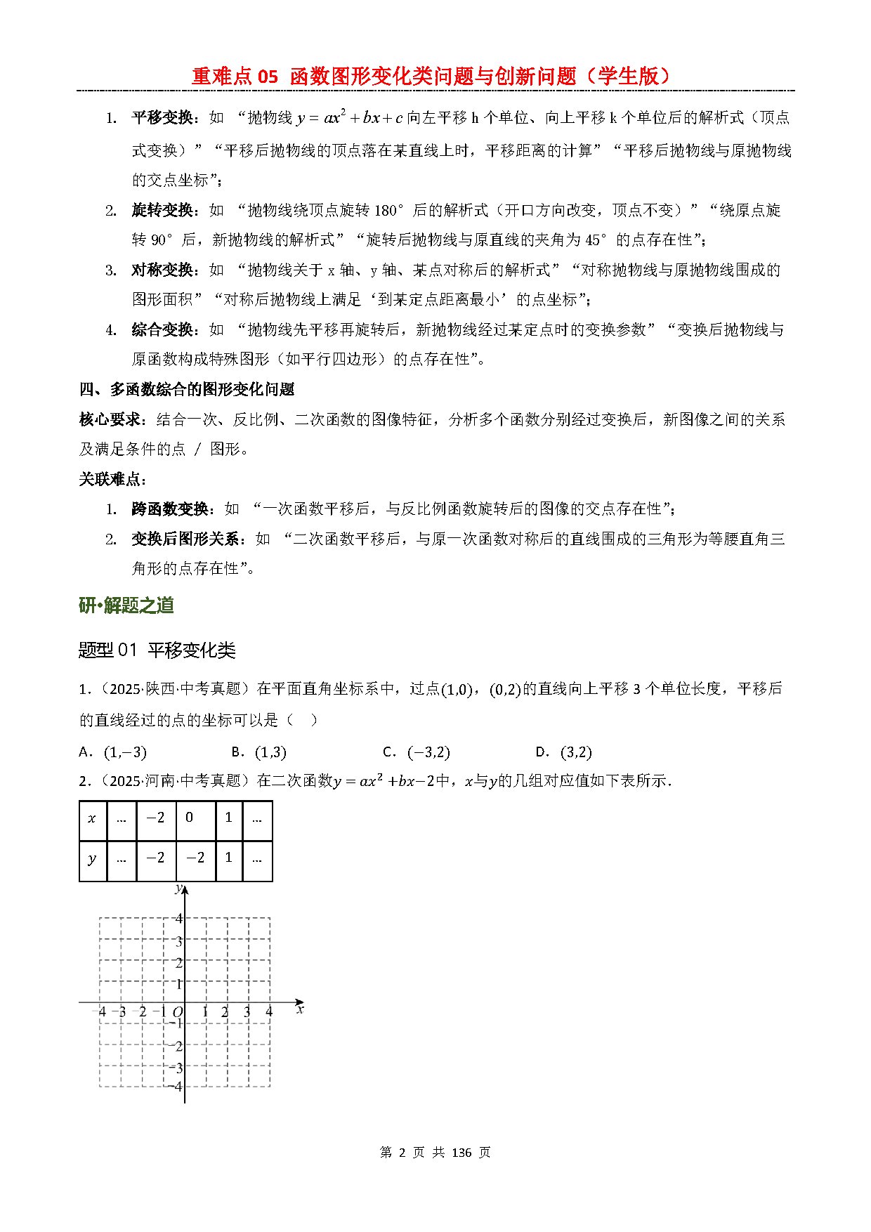 【重难点一】05  函数图形变化类问题及创新类问题 预览
